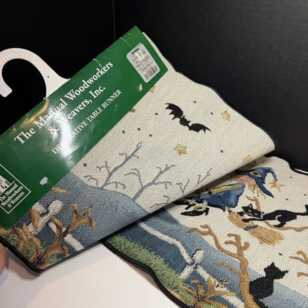 Vintage Halloween Tapestry Table Runner Night Scence with Witches NWT